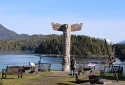 This Tla-o-qui-aht First Nation totem pole, or Čiinuł, was gifted to Tofino by master carver Joe David in 2018. It is located at the Anchor Park lookout on Third Street and Main. (Nora O’Malley photo)
