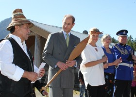 The Prince and Princess present Ditidaht with graphite paddles for their paddle club.