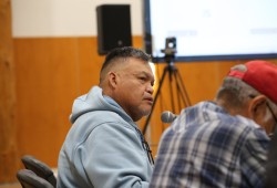“We don’t want to be oppressed by your policies and guidelines,” said Ahousaht representative Kiista to DFO representatives during the Nuu-chah-nulth Council of Ha'wiih Forum on Fisheries meeting on June 3. (Eric Plummer photo)