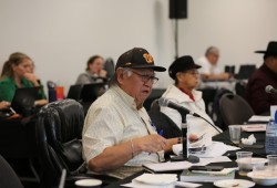Nuchatlaht Councillor Archie comments on an update from DFO staff about aquaculture during the Nuu-chah-nulth Council of Ha'wiih Forum on Fisheries meeting in Port Alberni Feb. 22. (Eric Plummer photo) 
