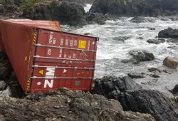 The recovered shipping containers were located on the northwest coast of Vancouver Island. (Submitted photo)
