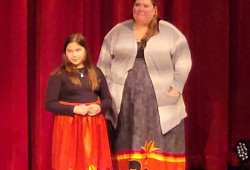 Actess Summer Testawich appears with her mother, Cricket, at a Port Alberni screening of Bones of Crows. (Denise Titian photo)