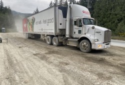 A detour route has been established on logging roads to ensure the delivery of essential supplies.