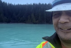 At the ancient Mowachaht village site of Yuquot Darrell Williams woke up to light blue water on Monday morning, after a herring spawn began overnight. (James Kirk, Darrell Williams photo)