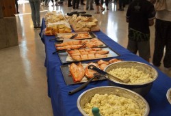 Deborah Wood-Whitley, Home Ec. Teacher, said students had been preparing all week for this event. The Grade 10, 11, and 12 students made the fresh bannock, while Grade 11 and 12 made the potato salad.