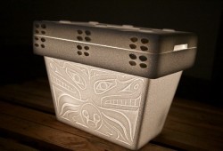 Wenstob transformed a Styrofoam cooler into a traditional bentwood box as a political statement.
