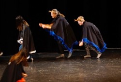 Bamfield Community School students perform a song and dance during the SD70 First Nations Spring Festival on May 16 in the ADSS theatre.