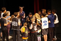 Bamfield Community School students perform a song during the SD70 First Nations Spring Festival on May 16 in the ADSS theatre.
