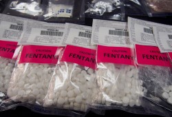 Packets of Fentanyl seized by the RCMP. The opioid has been responsible for a large proportion of B.C.'s fatal overdoses in recent years. (Mike Youds photo)
