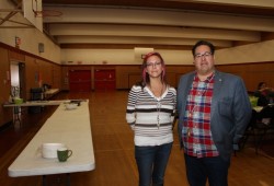 Tanya Clairmount and Ron Rice of the Victoria Native Friendship Centre stand in the facility's gymnasium, which serves as an overnight shelter over the fall and winter months. 