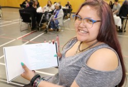 Shaniece Anika Edgar, a Grade 11 student at Ditidaht Community School, participated in making Letters to Our Elders.