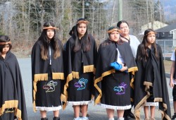 Amanda Peter, Karen Williams, Cheyenne Tate, Shanice Chester-Edgar, Mabel Adams, and Brayden Tom gave the invitation in their dialect of the Nuu-chah-nulth language.