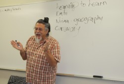 Ron Hamilton leads the Nuu-chah-nulth language class with his storytelling style of teaching. (Denise Titian photo)