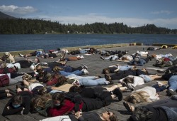 Protestors lay down on the main streets dock in Ucluelet for 8 minutes and 46 seconds. The same amount of time George Floyd was pinned down under the knee of Minneapolis police officer, Derek Chauvin.