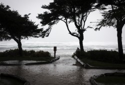 Pathways flooded in Tofino as a wind storm swept through coast, on Jan. 5, 2021.