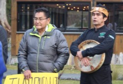 Tla-o-qui-aht Chief Councillor Moses Martin participated in the march, standing with Joe Martin.