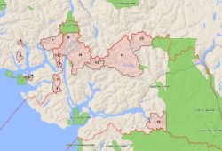 Map showing area of proposed wild salmon parks, a Nootka Sound salmon forest conservation area network.