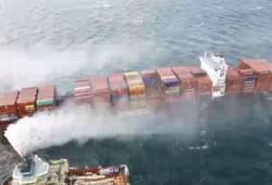 By the time the fire to the Zim Kingston was extinguished, 109 shipping containers had fallen overboard. (Canadian Coast Guard photo)