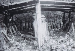 This 1904 photo shows a Mowachaht whalers’ shrine in Yuquot, another example of the important fixtures that existed in Nuu-chah-nulth territories to prepare whalers for the dangerous hunt. (American Museum of Natural History photo)