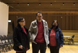 Yunicum Howard (centre) fights back tears as he speaks about the death of his two sisters, on Feb. 14, 2022, at the House of Unity, in Tsaxana, on the traditional territory of the Mowachaht/Muchalaht First Nation.