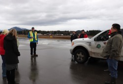 Airport manager Mark Fortune hosts TFN Ha’wiih on a tour of airport lands.