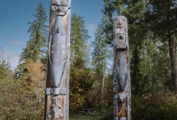 Totem poles stand in the Alberni Valley, a source for several voices in the podcast. (Submitted photo)