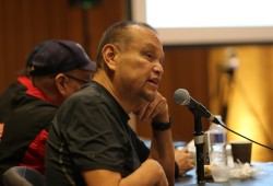 Andrew Jackson, fisheries manager for the Tla-o-qui-aht First Nation, speaks at the Council of Ha'wiih Forum on Fisheries in early November in Tsaxana. (Eric Plummer photo)