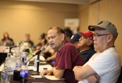 Tla-o-qui-aht Fisheries Manager Andrew Jackson speaks during the Nuu-chah-nulth Council of Ha'wiih Forum on Fisheries on Feb. 19, which was hosted by the Nuchatlaht in Campbell River.