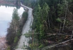 This overhead photo of the road to Bamfield shows the effects of recent storms. (BC Hydro photo)