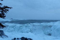 According to BC Hydro, wind off the west coast of Vancouver Island reached 170 kilometres an hour in some parts. Pictured are waves at Amphitrite Point Lighthouse in Ucluelet during the storm. (Nora O'Malley photo)