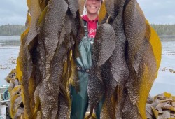 Shaelynne Bood stands with kelp harvested from her home Kwagiulth territory off the coast of Port Hardy. (Shaelynne Bood/Instagram photo)