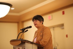 Hupacasath Chief Councillor Brandy Lauder addresses the opioid crisis at the Best Western Barclay Hotel on Aug. 30.