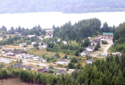An aerial view of Ditidaht First Nation’s community of Balaats’adt (Nitinaht Lake) on south Vancouver Island. 