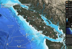 An earthquake early warning sensor is connected to the Internet in the Cascadia subduction zone, an active seismic region off Canada’s west coast.  (Ocean Networks Canada/ Woods Hole Oceanographic Institution map)