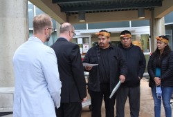 Pat Charleson III and other family members of the late Pat Charleson Jr. appeared at the entrance to West Coast General on Nov. 2 to deliver a letter to Island Health executives, detailing accusations of negligent care over the elder’s time at the hospital. 