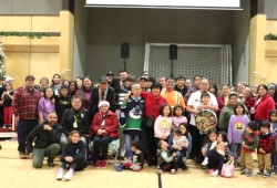 Nuu-chah-nulth members living in Campbell River gather for a group pic at Thunderbird Hall at the end of the urban Christmas dinner on Dec. 3, 2024.