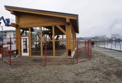 A new structure has been built at the Victoria Quay for the large Whaling Monument structure. (Karly Blats photo)
