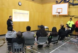 Duncan Booth, a community-based researcher, presents to Ditidaht’s high school students information from the Nuu-chah-nulth Tribal Council COVID-19 Vaccine Study on Jan. 25.