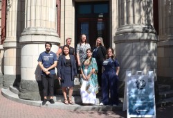 BCFNJC team affront the Nanaimo Indigenous Justice Centre. From left to right, Julian Anton, Communications Manager, Krystle-Dawn Sallis, Elders Liaison, Juanita Tait, Office Manager, Tiffany Riche, Legal Assistant. Olivia Thomas, Gladue Report Writer, Deborah Tutty, Resource and Support Worker, and Natalie Martin, Director of Communications. (Alexandra Mehl photos) 