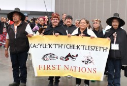 Elders with the Ka:'yu:'k't'h'/Che:k'tles7et'h' First Nations made the long journey to downtown Vancouver from the northwest coast of Vancouver Island.