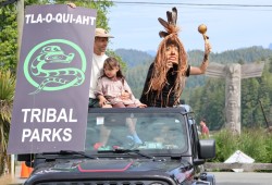 The Tla-o-qui-aht First Nation led a parade through Tofino on June 21 to celebrate National Indigenous Peoples Day. (Nora O'Malley photo)