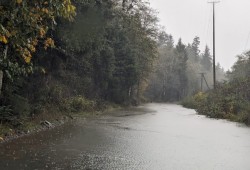 By mid October the road to Nitinaht Lake was flooded by heavy rain (pictured), but the atmospheric river event in early December is heightening the need for a better land passage to the community. (Brian Tate photo)