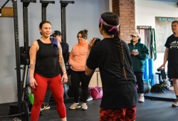 Priscilla Sabbas Watts coaches son Kai, 12 years of age, at the Alberni Crossfit Gym Open event called Friday Night Lights. (Facebook photo)