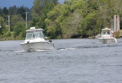 Recreational boats on the Somass River. Along with First Nations and commercial representatives, the sports sector participates in a roundtable to co-manage the fishery on the river and Alberni Inlet.