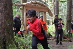 Asher Tom takes off during the 2025 Warrior Games’ forest run competition. Asher and his Tla-o-qui-aht Warriors won the games this year. (Eric Plummer photo)
