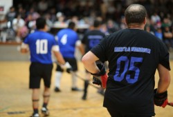 Over the last weekend of January a Port Alberni ball hockey team took to the floor of Maht Mahs to compete for Lambert, while wearing the name of his late sister Sandra who passed in 2020 from a cancer that started with a lump on her breast. The back of the team’s shirts display the caption ‘Mike’s a Warrior’. (Eric Plummer photo)