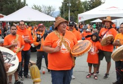 The gathering by Maht Mahs was held after hundreds walked across Port Alberni to the Tseshaht reserve.