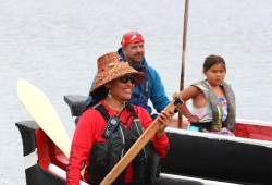 Hisaakʷista (Stephenie Charleson) looks refreshed after Day 1 on the water with a young Ahousaht crew. 