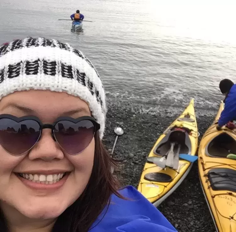 Natasha Charleson takes a selfie before kayaking as part of the Indigenous Ecotourism Training Program, near Nanaimo. (Photo suppled by Natasha Charleson)