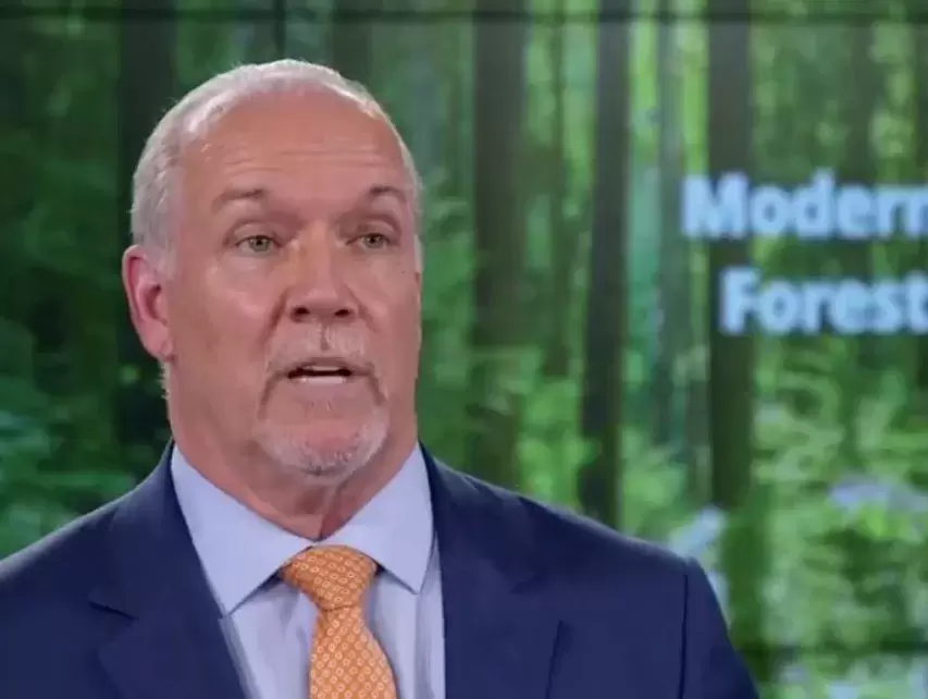 Premier John Horgan announces plans to modernize forest policy. (B.C. Government/Facebook video still)